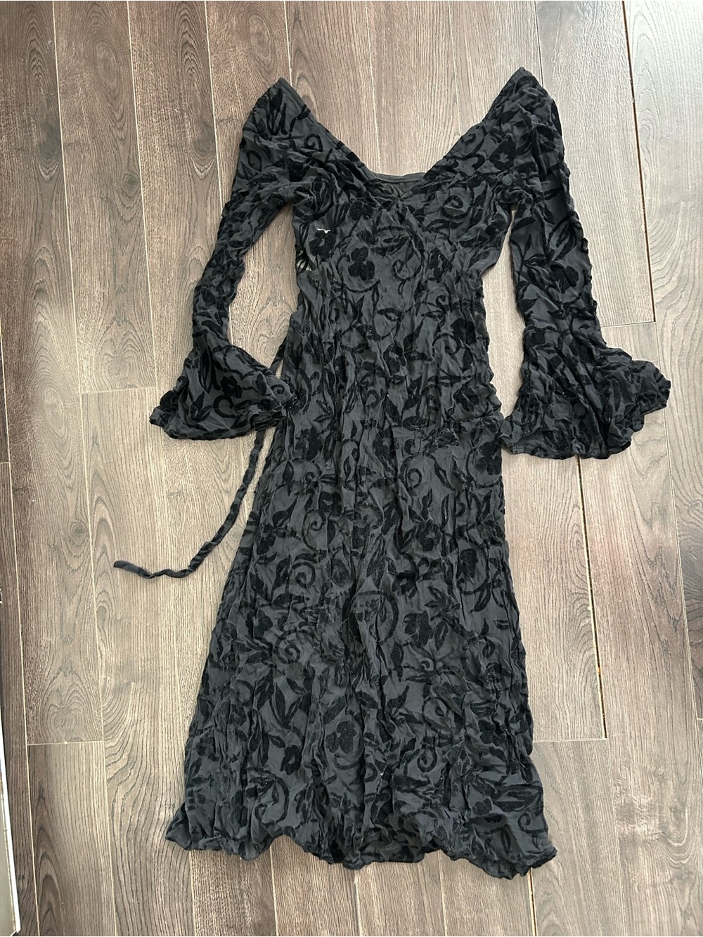 Anna Sui goth runway Floral Velvet Maxi Dress 8